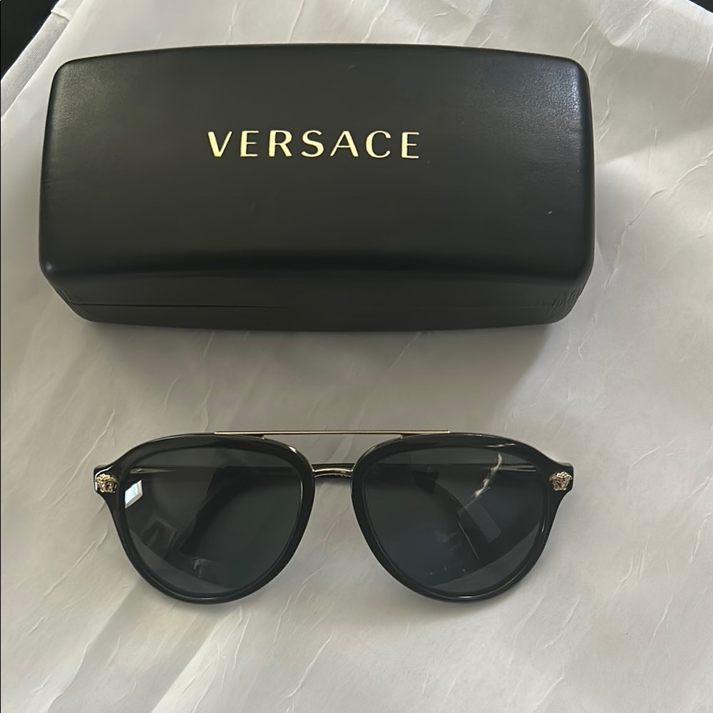 Versace Black Aviator Sunglasses with Double Bridge